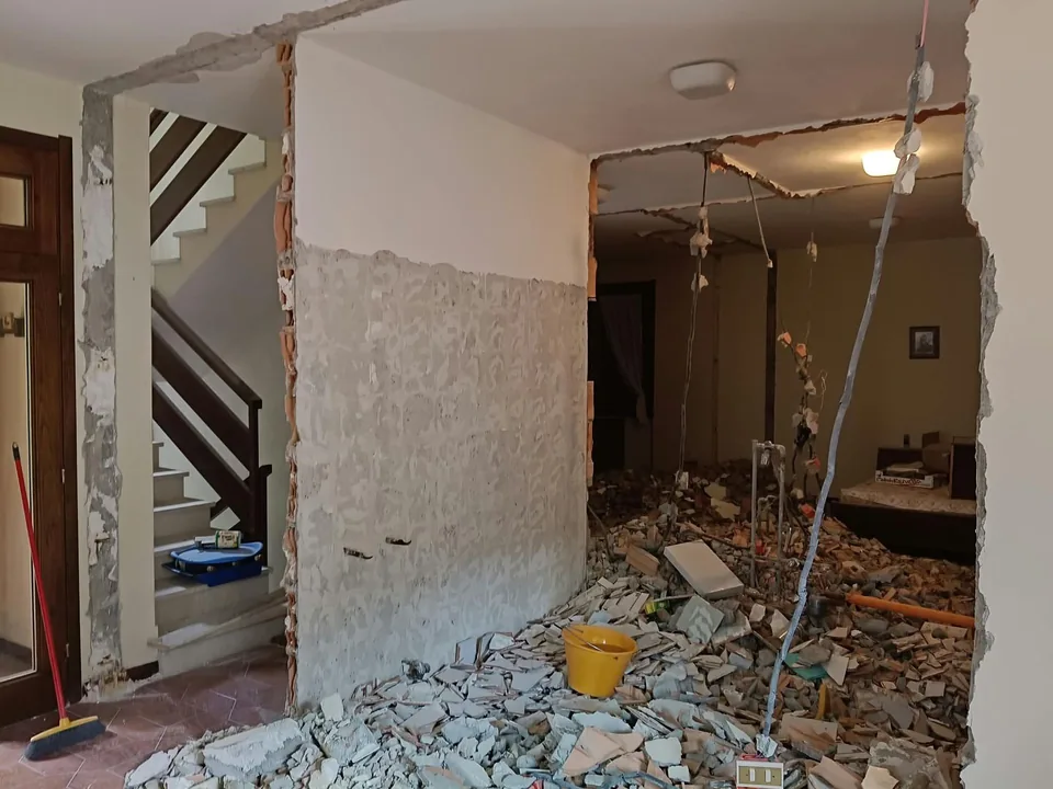 Hallway and stairs during demolition